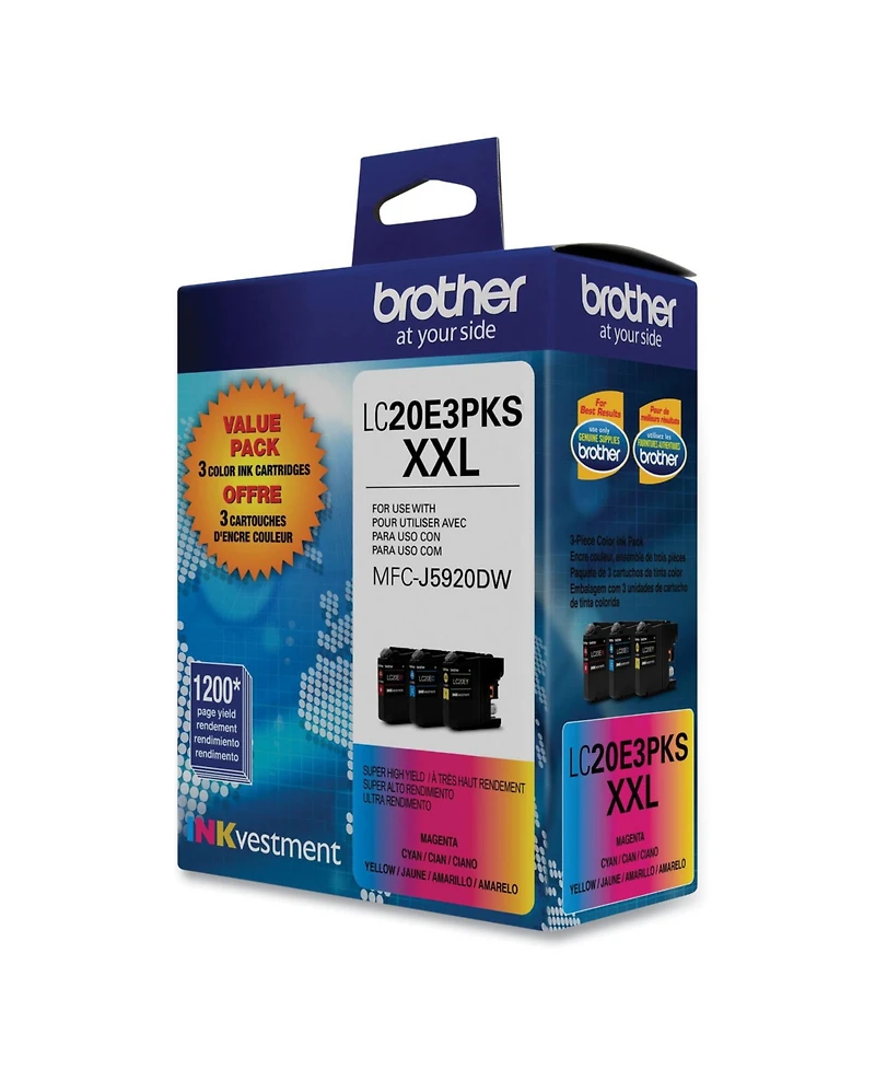 Brother LC20E3PKS 1,200 Page-Yield Super High-Yield Ink - Cyan/Magenta/Yellow (3/Pack)