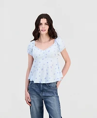 Hippie Rose Juniors' Puff-Sleeve Peplum Top