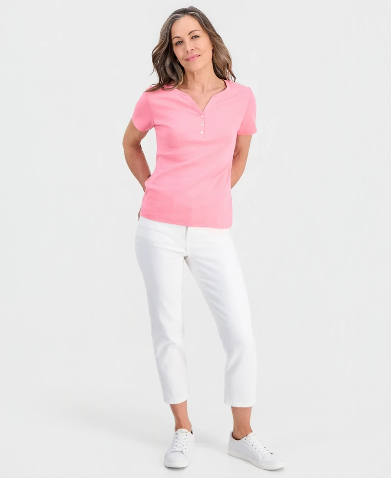 Style & Co Petite Cotton Henley Short-Sleeve T-Shirt, Exclusively at Macy's
