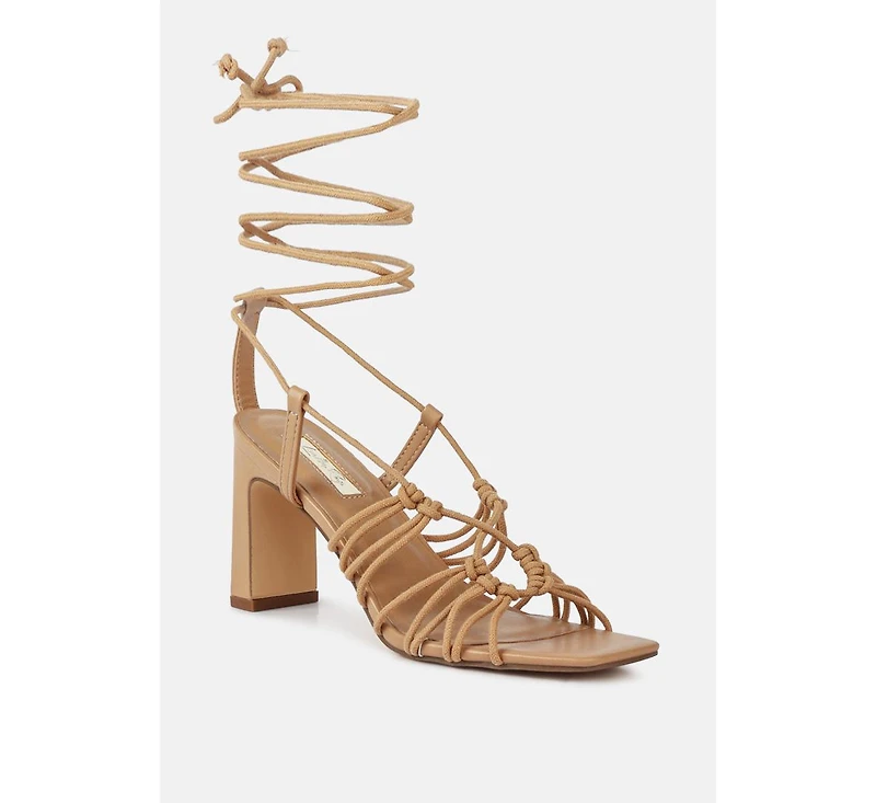 strings attach lace up italian block heel sandals