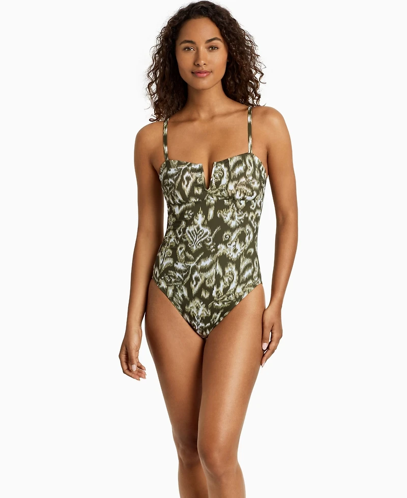 Lauren Ralph Women's V-Wire Over-The-Shoulder One-Piece Swimsuit