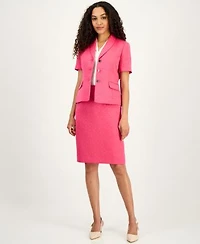 Kasper Womens Circle Jacquard Short Sleeve Blazer Circle Jacquard Pencil Skirt