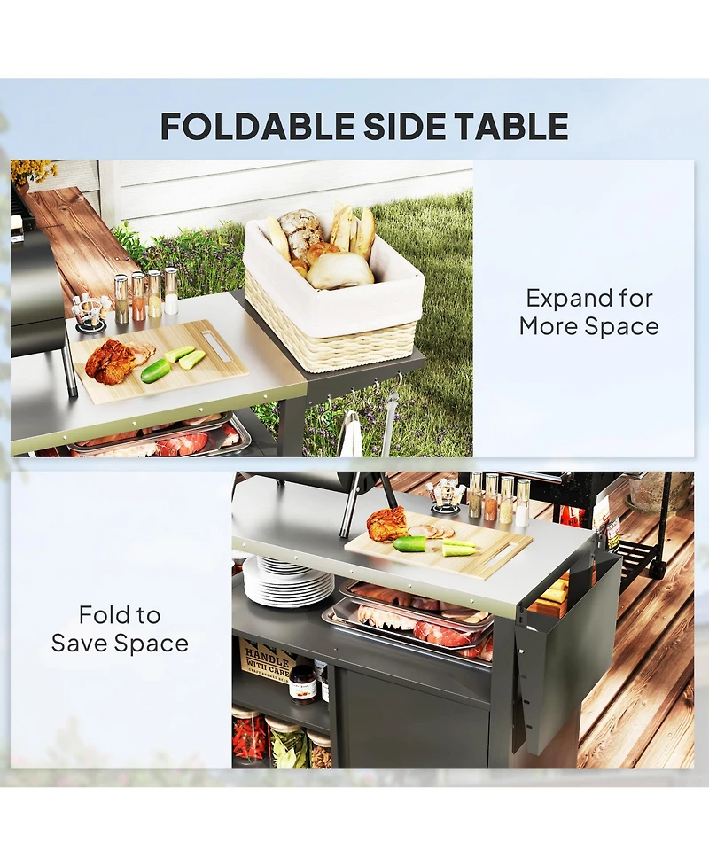 Outsunny Outdoor Grill Cart Table with Side Table, Stainless Steel Top