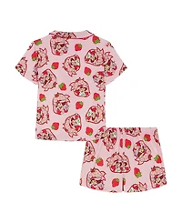 Strawberry Shortcake Girls' Toddler 2T-4T Notch Collar Top and Printed Shorts, 2-Piece Pajama Set