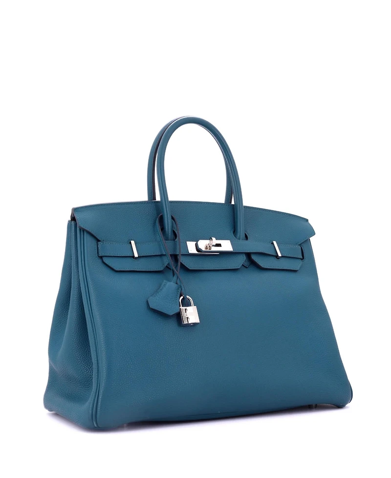 Pre-Owned HERMES Birkin 35 Handbag Blue Togo with Palladium Hardware