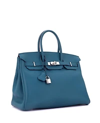 Pre-Owned HERMES Birkin 35 Handbag Blue Togo with Palladium Hardware