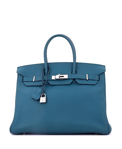 Pre-Owned HERMES Birkin 35 Handbag Blue Togo with Palladium Hardware