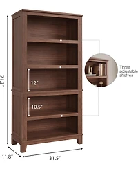 gaomon 71" Farmhouse Bookcase w/Adjustable Shelves & 31.5" Width, 5 Tier Tall Bookshelf with Wooden Legs, Rustic Vintage Book Shelf