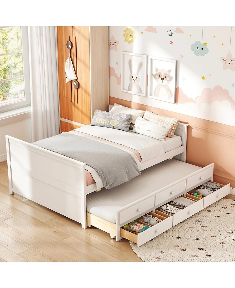 Slickblue Kids Full Bed Frame with Twin Trundle and 3 Drawers