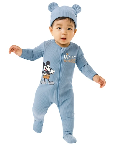 Disney Baby Boys' Mickey Mouse Ribbed Sleep and Play Coverall