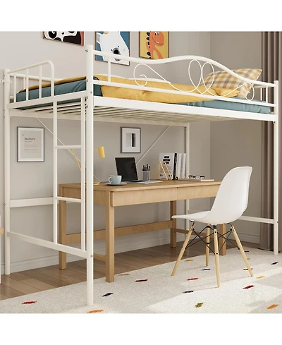gaomon Loft Bed Twin Size with Removable Ladder & Full Safety Guardrail, Twin Loft Bed Heavy-Duty Metal Frame 400 Lbs Weight Capacity, Space Saving