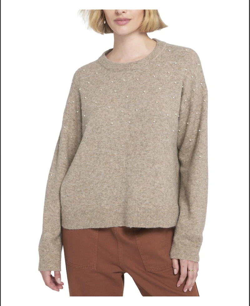 Elle Collection Women's Pearl Trimmed Sweater Pullover