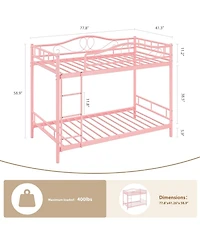 gaomon Twin Over Twin Bunk Bed with Ladder & Full Guardrails, Heavy-Duty Metal Frame, 400 lb Capacity, Space-Saving, Noise-Free, Pink