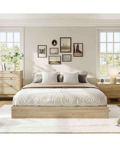 Gaomon Wood Platform Bed Frame, Solid Wood, No Headboard, Floor-Standing, Sturdy Slat Support, Box Spring Needed, Walnut