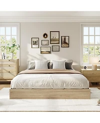 Gaomon Wood Platform Bed Frame, Solid Wood, No Headboard, Floor-Standing, Sturdy Slat Support, Box Spring Needed, Walnut