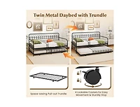 Draft - Slickblue Twin Metal Daybed with Curved Backrest and Armrests