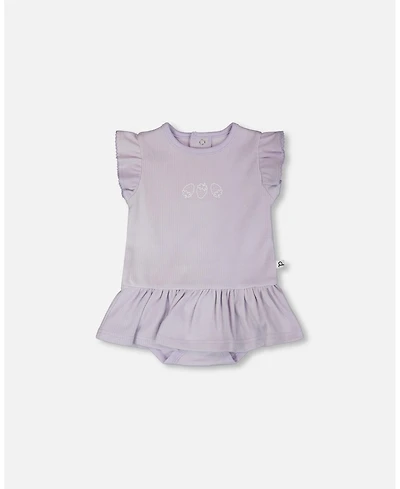 Deux par Baby Girl Cotton Rib Jersey Romper with Frill Lilac