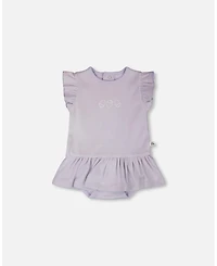 Deux par Baby Girl Cotton Rib Jersey Romper with Frill Lilac