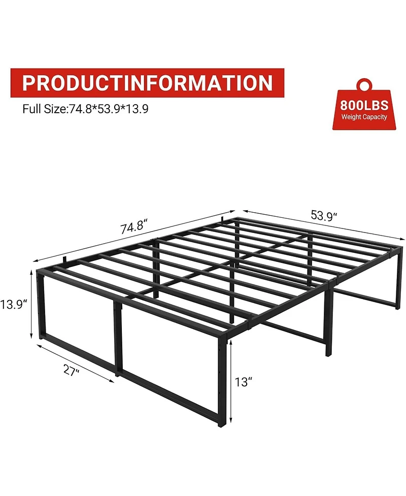 gaomon Full Metal Bed Frame Platform with Steel Slat Support, 14" High, No Box Spring, Under Bed Storage, Quiet, Easy Assembly