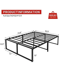 gaomon Full Metal Bed Frame Platform with Steel Slat Support, 14" High, No Box Spring, Under Bed Storage, Quiet, Easy Assembly