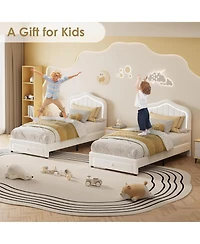 gaomon Twin Led Upholstered Bed Frame with Storage Drawer, Velvet Princess Platform for Kids