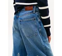 Tommy Hilfiger Women's All-Over Crest Wide Leg Barrel Jeans