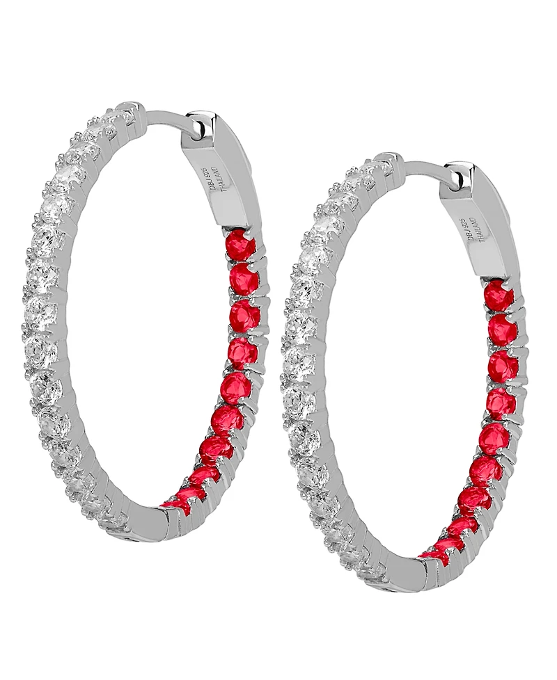 Macy's Lab-Grown Ruby (1 ct. t.w.) & Lab-Grown White Sapphire (1-1/2 ct. t.w.) Inside-Out Hoop Earrings in Sterling Silver