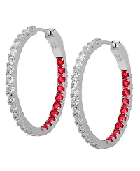 Macy's Lab-Grown Ruby (1 ct. t.w.) & Lab-Grown White Sapphire (1-1/2 ct. t.w.) Inside-Out Hoop Earrings in Sterling Silver