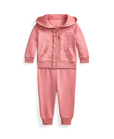 Polo Ralph Lauren Baby Girls' Eyelet-Trim Long-Sleeve Hoodie and Jogger Pants, 2-Piece Set