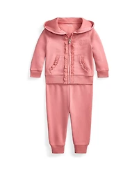 Polo Ralph Lauren Baby Girls' Eyelet-Trim Long-Sleeve Hoodie and Jogger Pants, 2-Piece Set