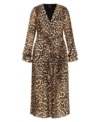 City Chic Women's Plus Plunge Frill Print Maxi Dress