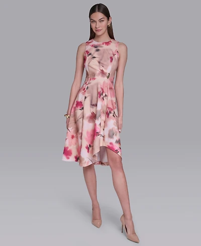 Halston Women's Sleeveless Crew Neck Asymmetrical Dress