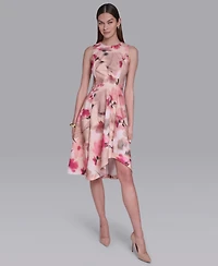 Halston Women's Sleeveless Crew Neck Asymmetrical Dress