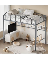 gaomon Metal Loft Bed, Steel Frame, Arched Guardrails, Ladder, Space-Saving