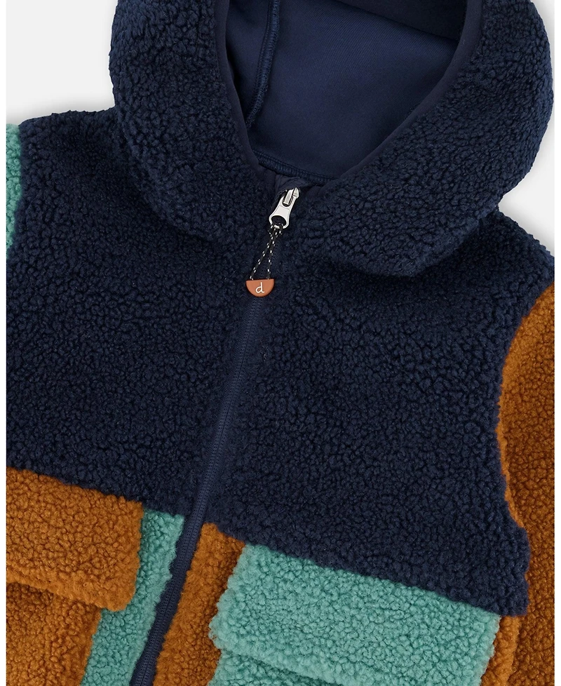 Deux par Baby Boys Sherpa Jacket Navy Colorblock