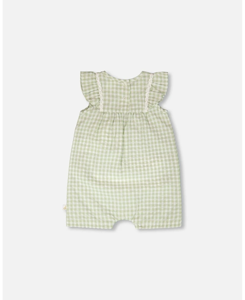 Deux par Baby Girls Romper Green Gingham