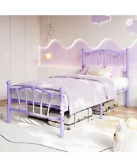 Gaomon Twin Metal Bed Frame Platform Bed With Heart Shaped Headboard Footboard Heavy Duty For Girls Grey