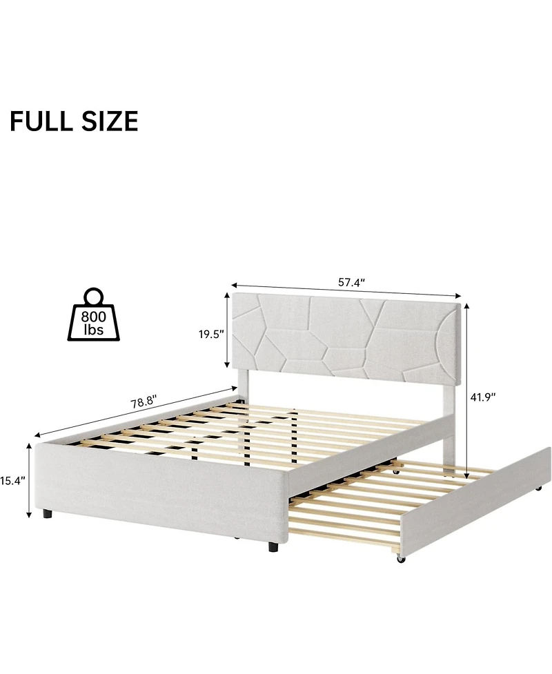 gaomon full upholstered trundle bed with pull-out platform and wood slats for space-saving use