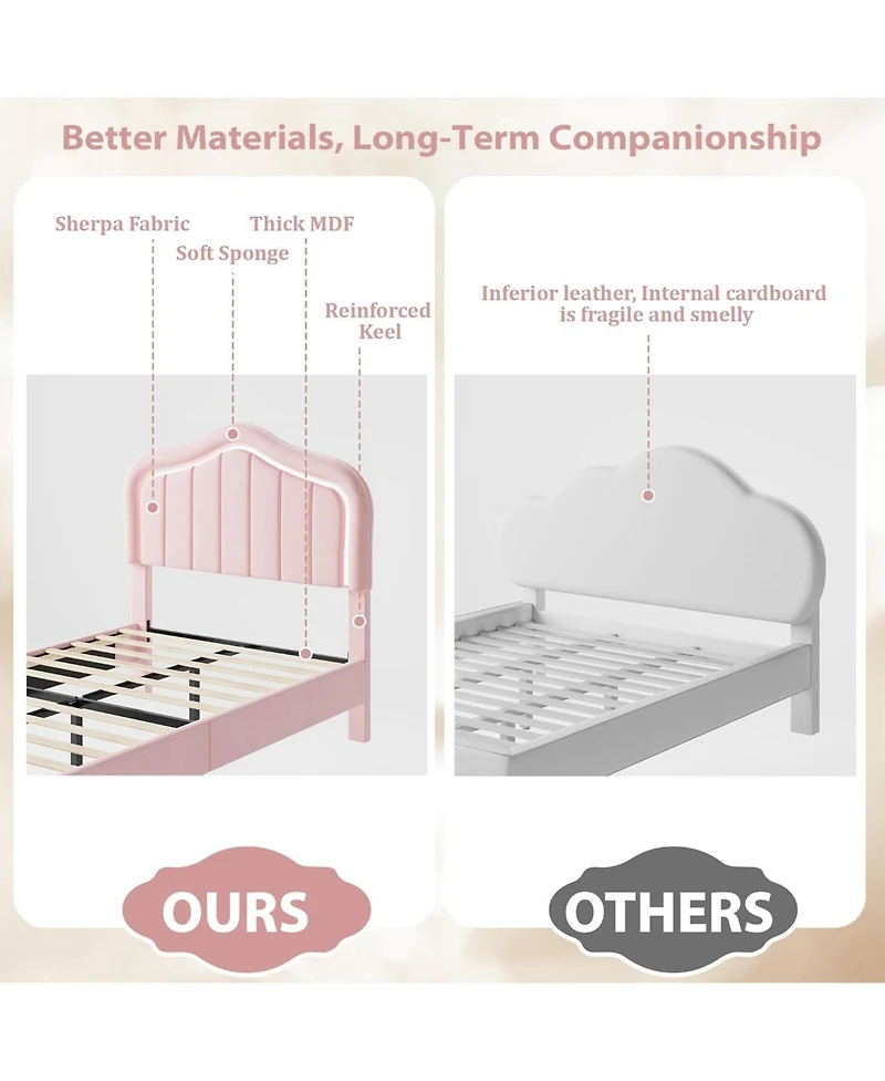 gaomon Twin Led Upholstered Bed Frame with Storage Drawer, Velvet Princess Platform for Kids