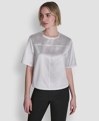 Dkny Women's Crackle Woven Crewneck Blouse