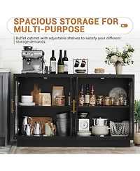 gaomon Buffet Cabinet with Storage, Large Sideboard Buffet Table with 4 Fluted Glass Doors & Adjustable Shelf,Modern Glass Sideboard for Living Room