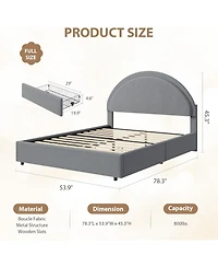 gaomon Full Size Bed Frame with Storage Drawers, Upholstered Boucle Platform, Round Headboard, Heavy-Duty, Noise-Free, No Box Spring, Grey