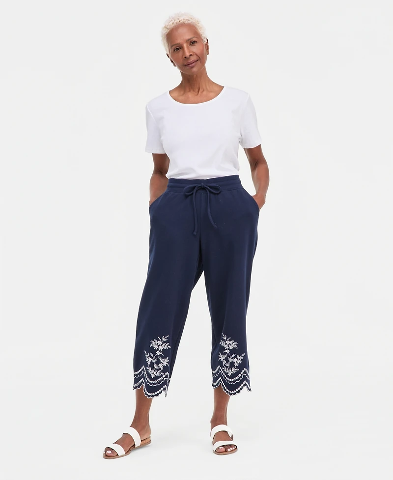 Style & Co Petite Trim Eyelet Wide-Leg Knit Pants, Macy's Exclusive