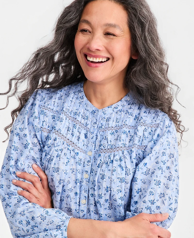 Style & Co Women's Printed Pintuck-Yoke Blouse, Macy's Exclusive