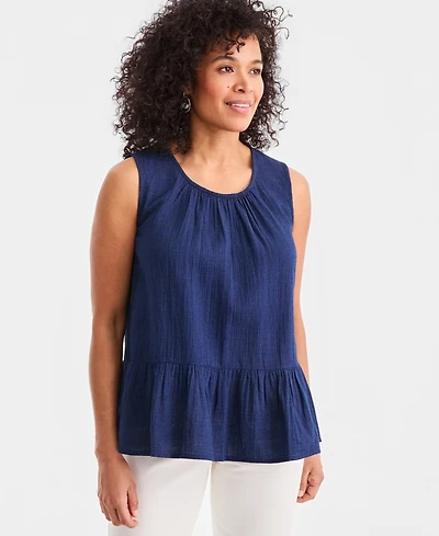 Style & Co Women's Cotton Indigo Gauze Sleeveless Blouse, Macy's Exclusive