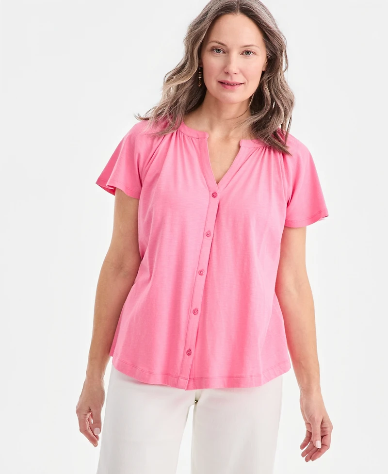 Style & Co Women's Flutter-Sleeve Gathered-Neck Top, Exclusively at Macy's