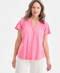Style & Co Women's Flutter-Sleeve Gathered-Neck Top, Exclusively at Macy's