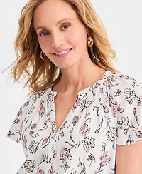 Style & Co Petite Button-Up Scattered Polka Y-Neck Shirt, Macy's Exclusive