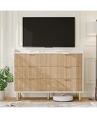 gaomon Dresser for Bedroom, 47.2" Fluted Wood Double Dresser with Metal Handles Curved Design Wide Storage Organizer Cabinet