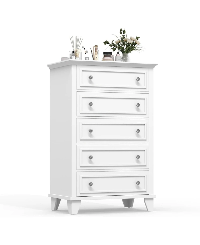 Gaomon White 5-Drawer Wooden Dresser, Storage Chest with Exquisite Metal Handles